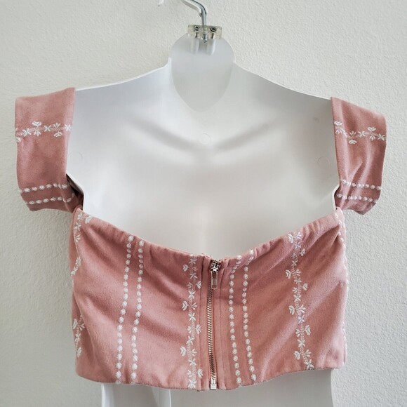 Honey Belle Crop Top Medium Pink Embroidered Floral Boho Romantic Fairy - Picture 5 of 7